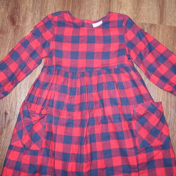 Girls Hanna Andersson Buffalo Plaid Flannel Pocket Dress Red Navy Blue 120 6/7 - Picture 3 of 4